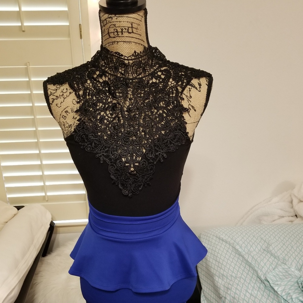 Peplum and lace open-back dress